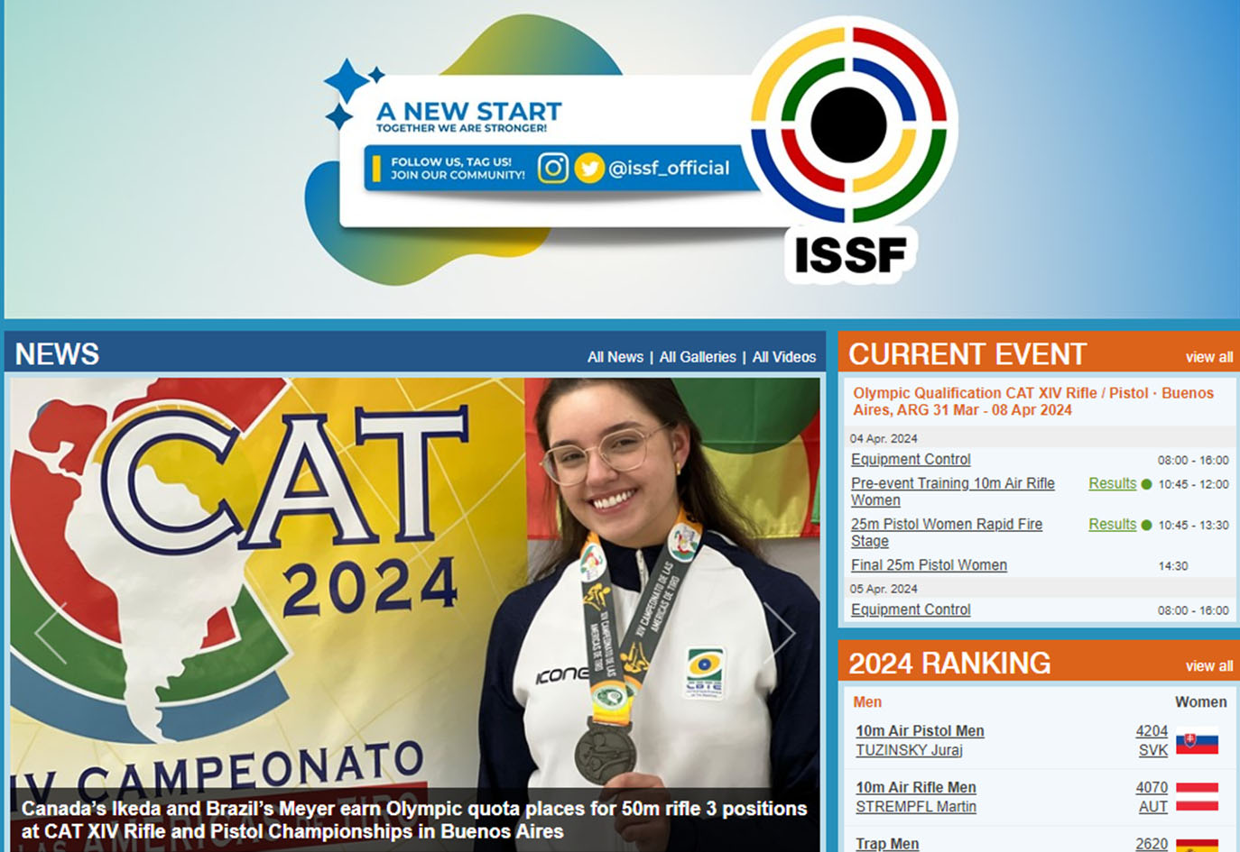 Geovana Meyer na capa do site da ISSF